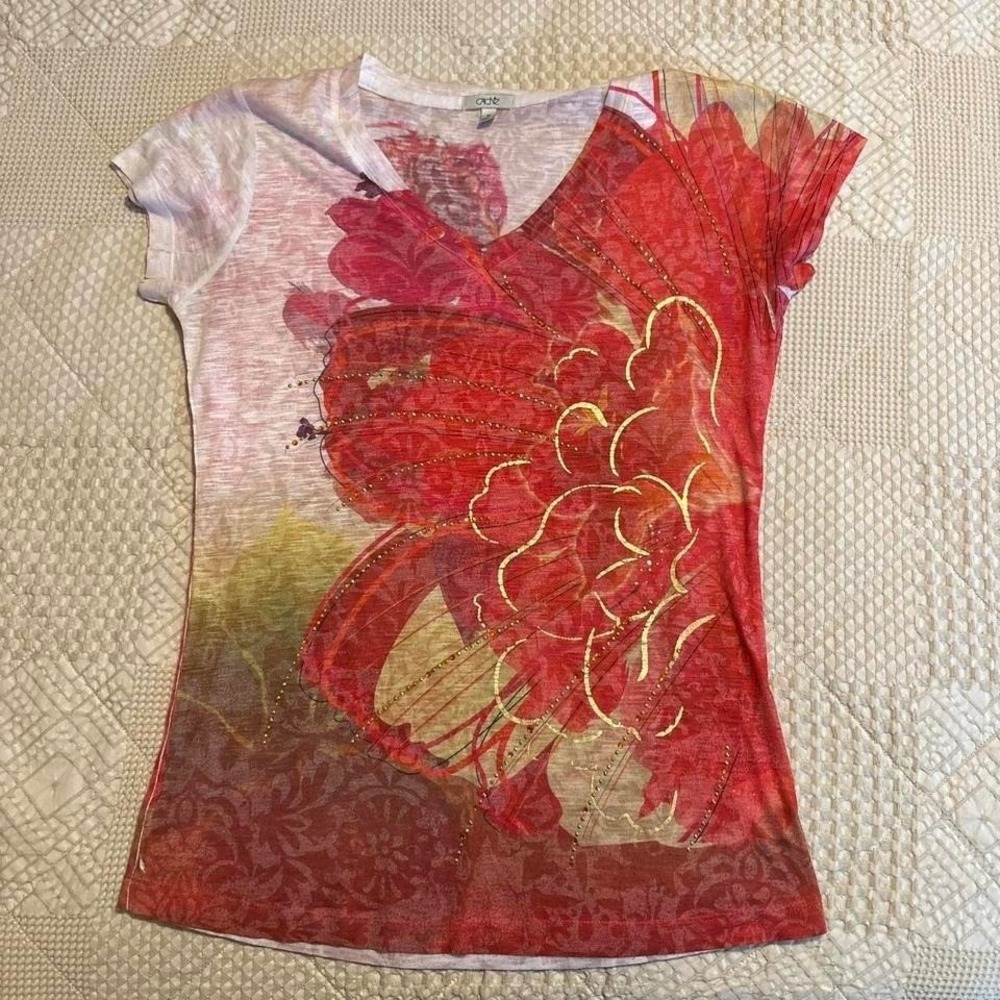 Y2K Cache red & orange floral top with beaded details